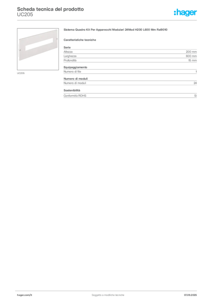 Immagine Hager Scheda tecnica del prodotto UC205 | Hager Italia