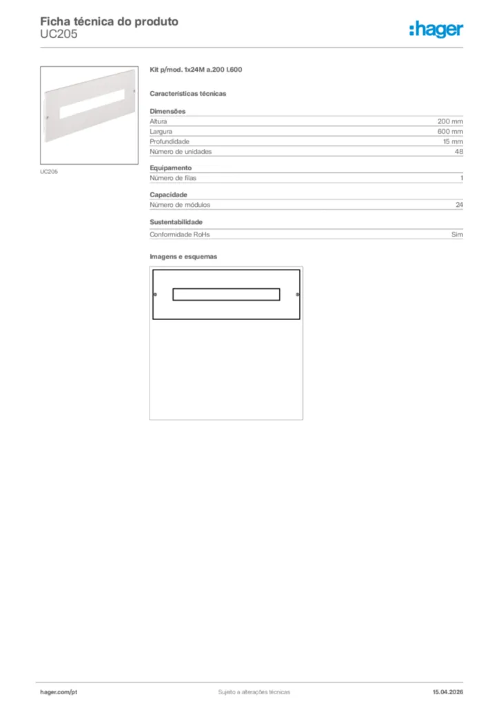Imagem Hager Ficha técnica do produto UC205 | Hager Portugal