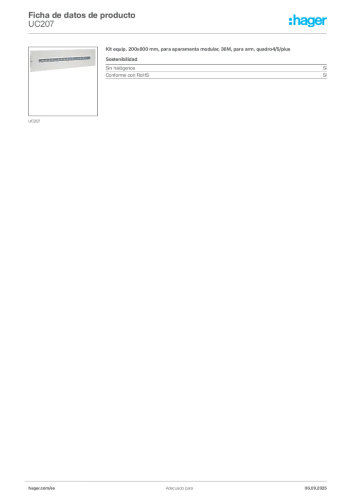 Imagen Hager Ficha de datos de producto UC207 | Hager España