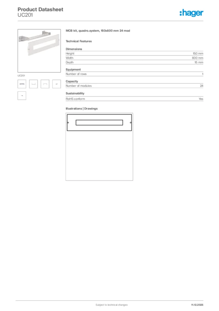 Image Hager Product data sheet UC201  | Hager Africa