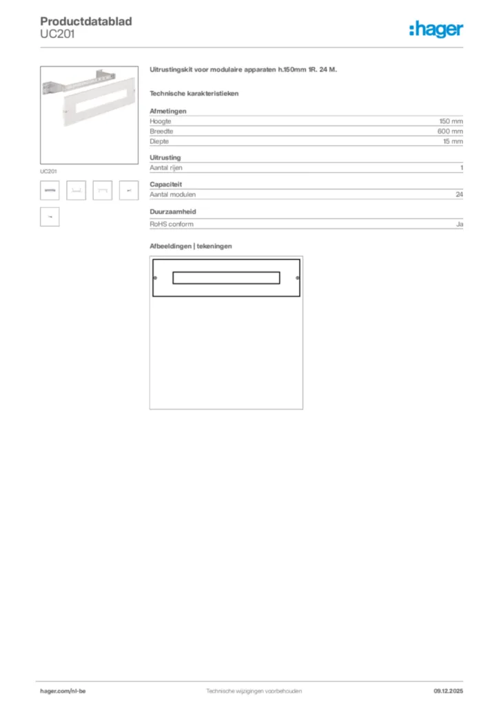 Afbeelding Hager Productdatablad UC201 | Hager Belgium