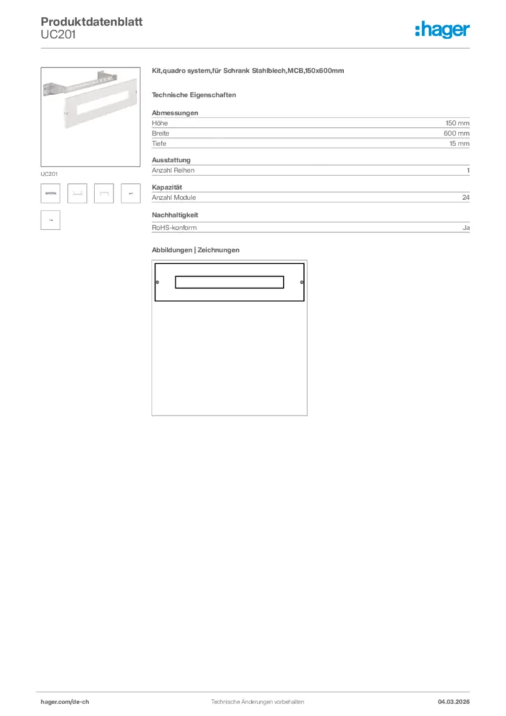 Bild Hager Produktdatenblatt UC201 | Hager Schweiz