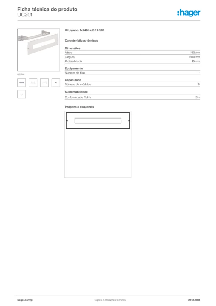 Imagem Hager Ficha técnica do produto UC201 | Hager Portugal