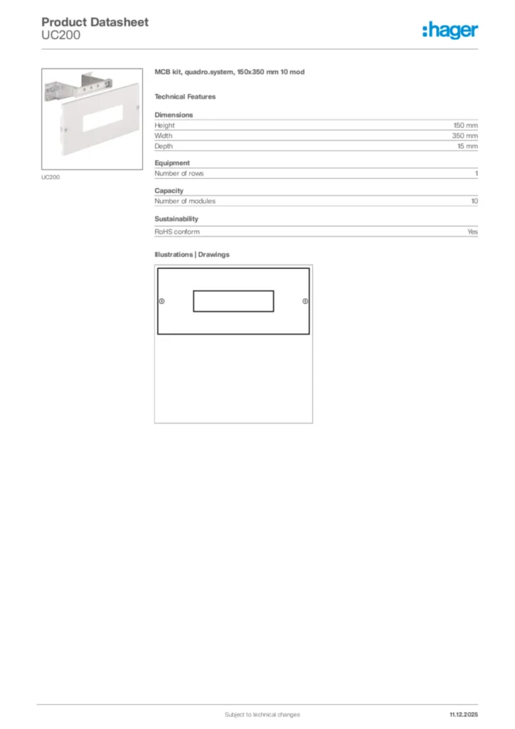 Image Hager Product data sheet UC200  | Hager Africa