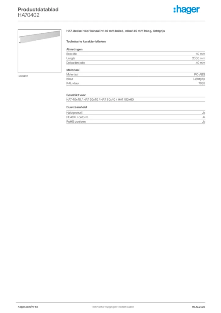 Afbeelding Hager Productdatablad HA70402 | Hager Belgium