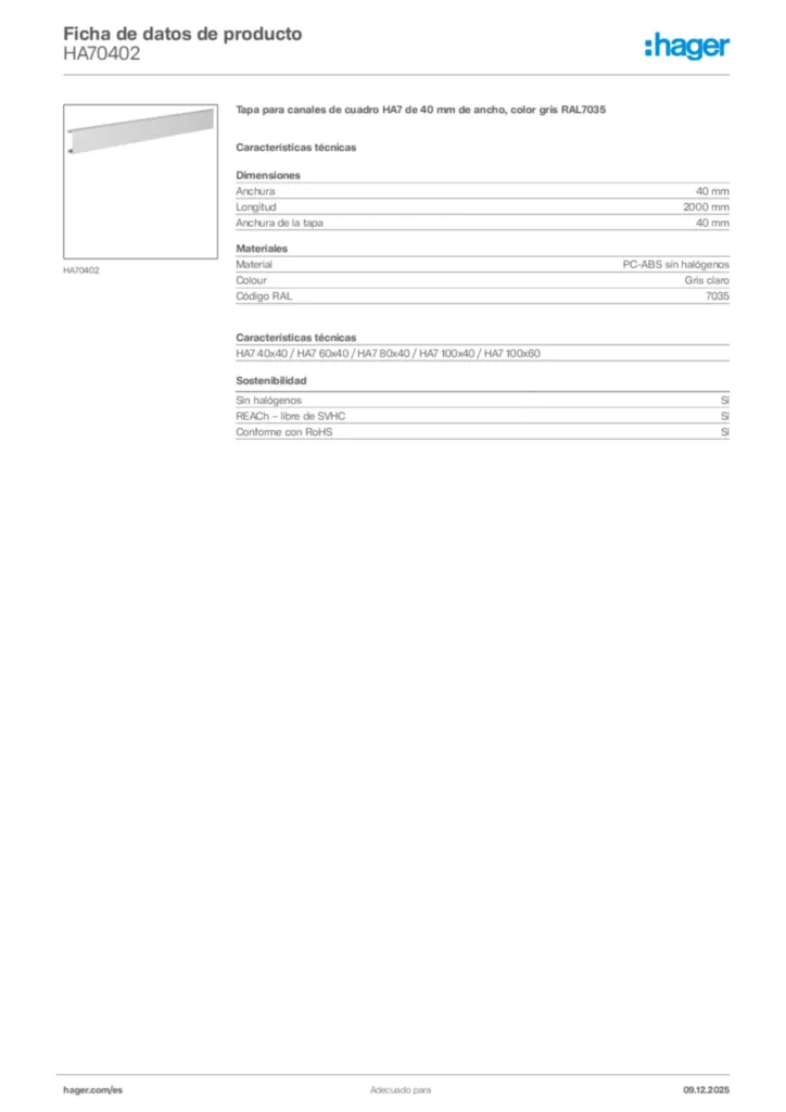 Imagen Hager Ficha de datos de producto HA70402 | Hager España