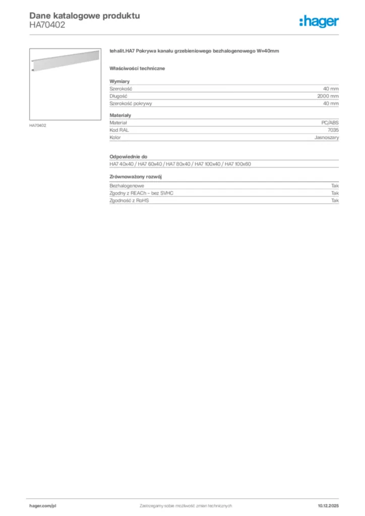 Zdjęcie Hager Dane katalogowe produktu HA70402 | Hager Polska