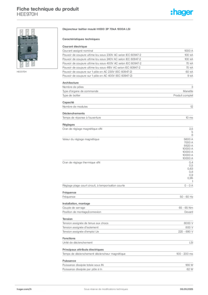 Image Hager Fiche technique du produit HEE970H | Hager France