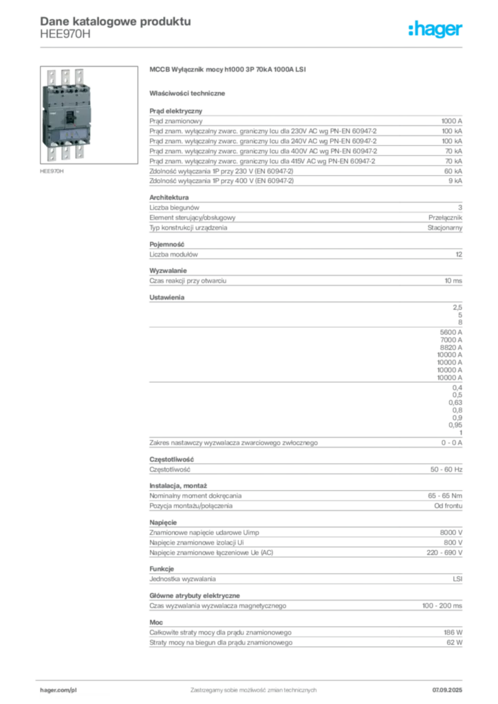 Zdjęcie Hager Dane katalogowe produktu HEE970H | Hager Polska