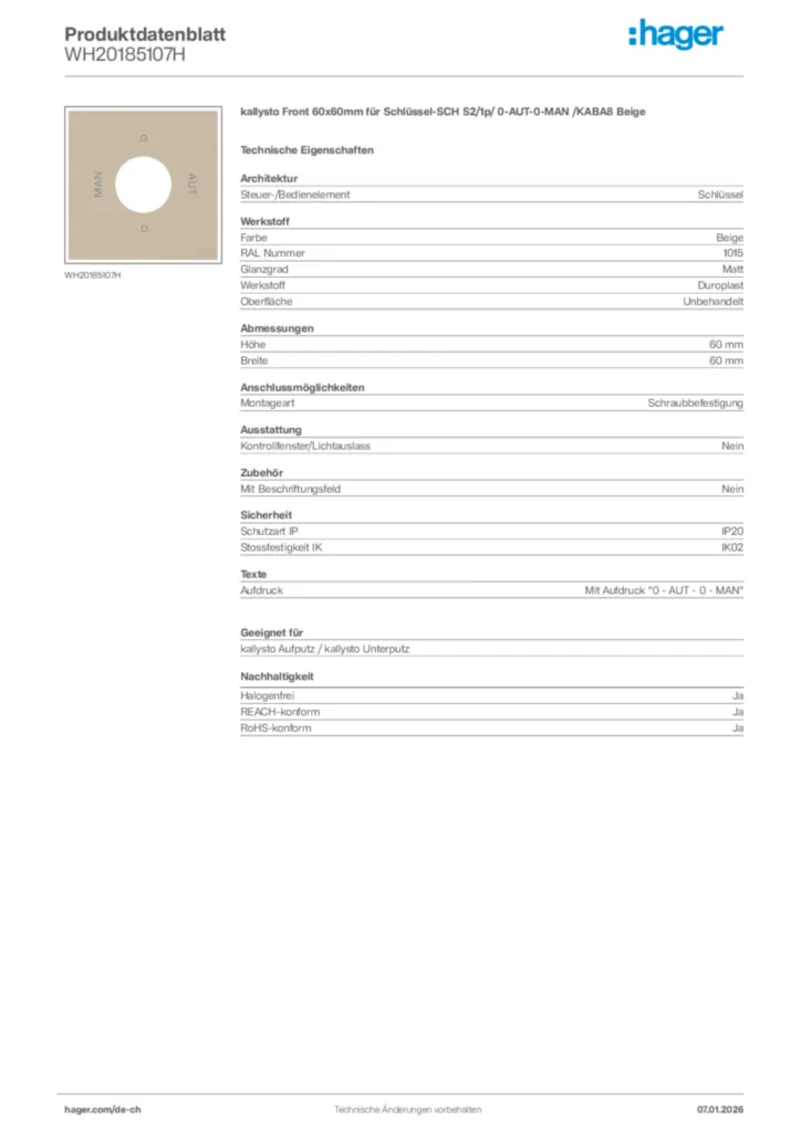 Bild Hager Produktdatenblatt WH20185107H | Hager Schweiz