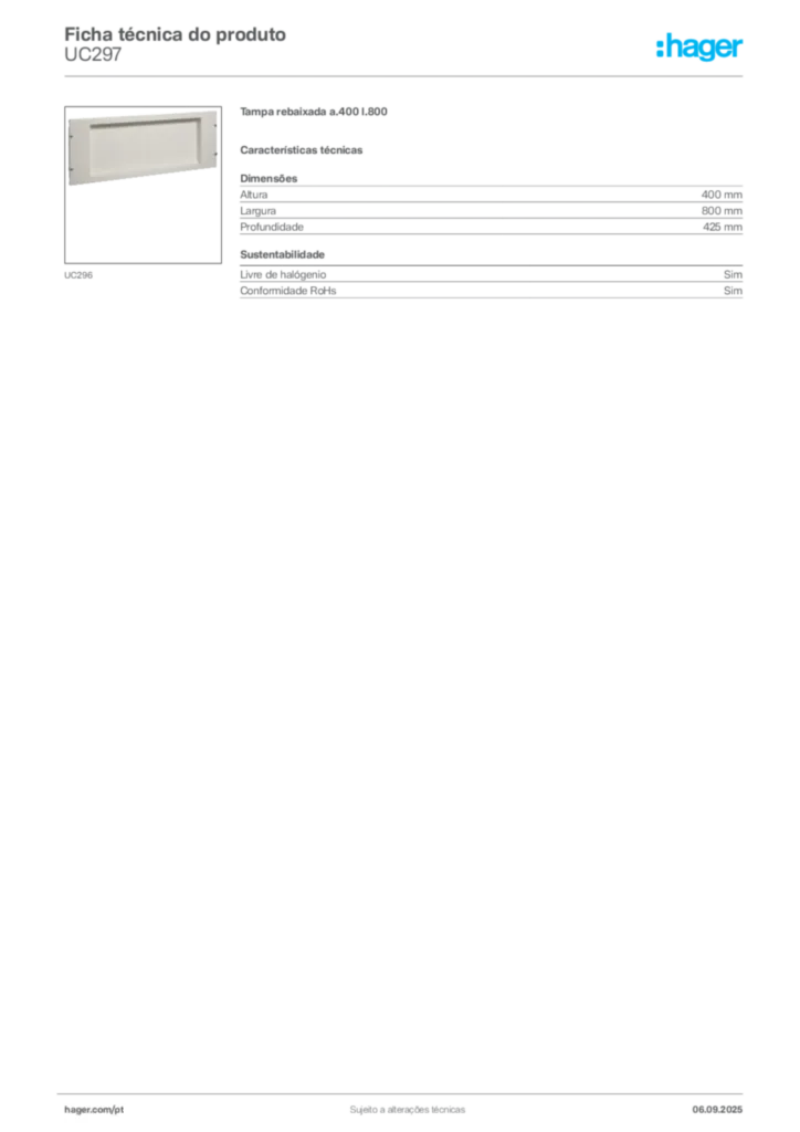 Imagem Hager Ficha técnica do produto UC297 | Hager Portugal
