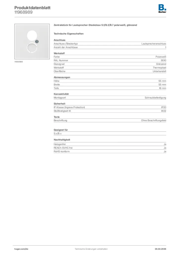 Bild Berker Produktdatenblatt 11968989 | Hager Deutschland