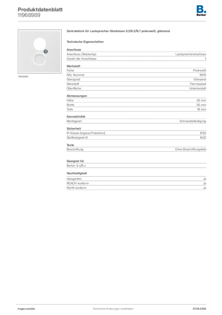Bild Berker Produktdatenblatt 11968989 | Hager Deutschland
