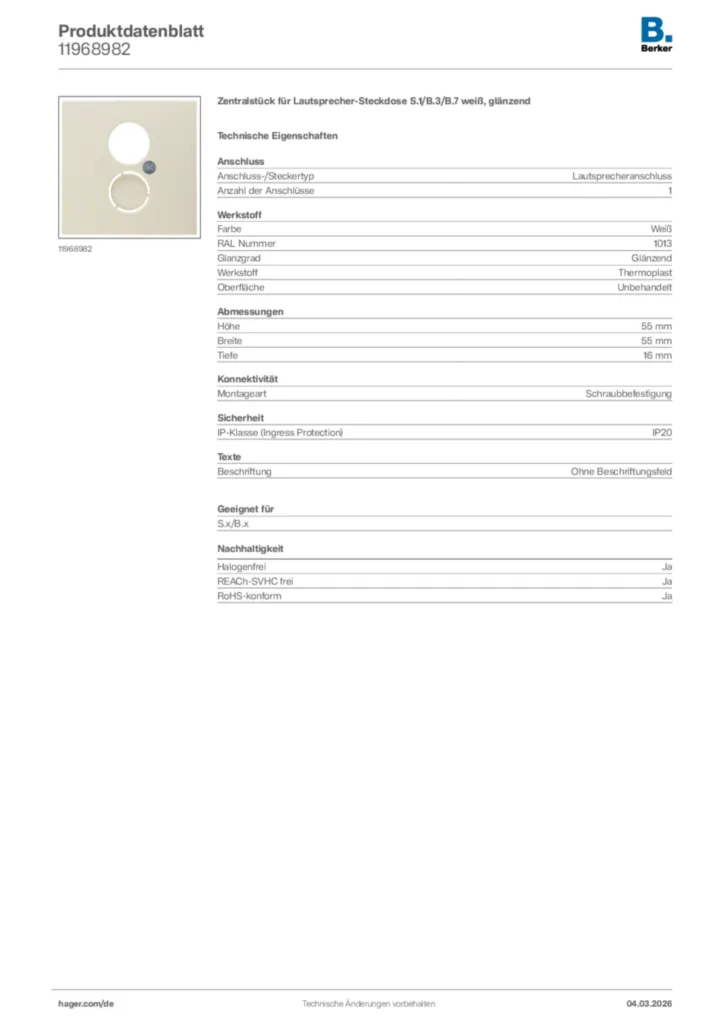 Bild Berker Produktdatenblatt 11968982 | Hager Deutschland