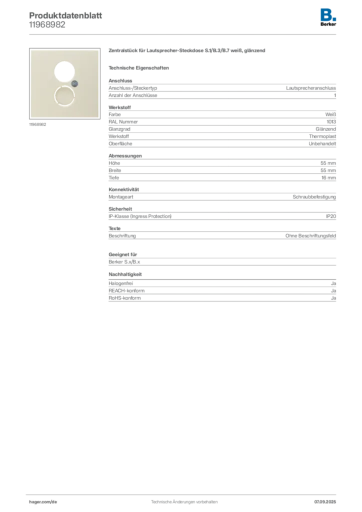 Bild Berker Produktdatenblatt 11968982 | Hager Deutschland