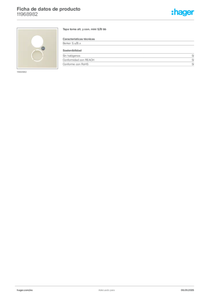Imagen Hager Ficha de datos de producto 11968982 | Hager España
