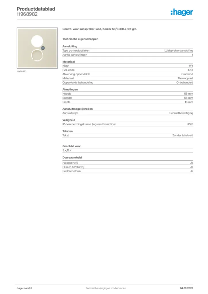Afbeelding Hager Productdatablad 11968982 | Hager Nederland