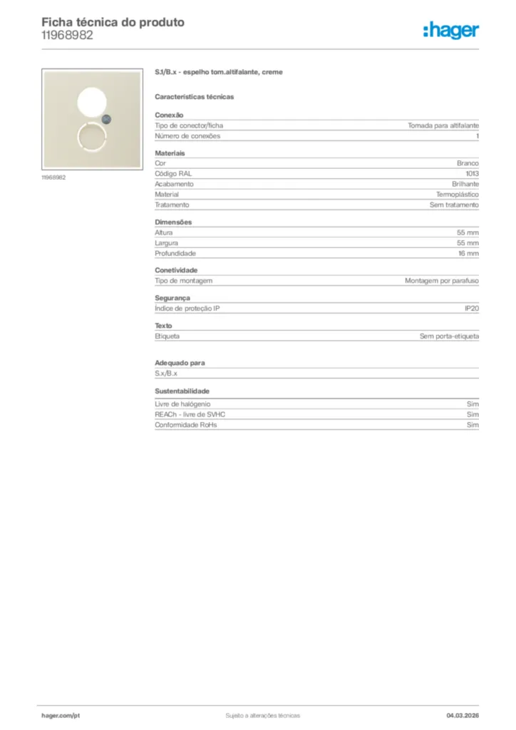 Imagem Hager Ficha técnica do produto 11968982 | Hager Portugal