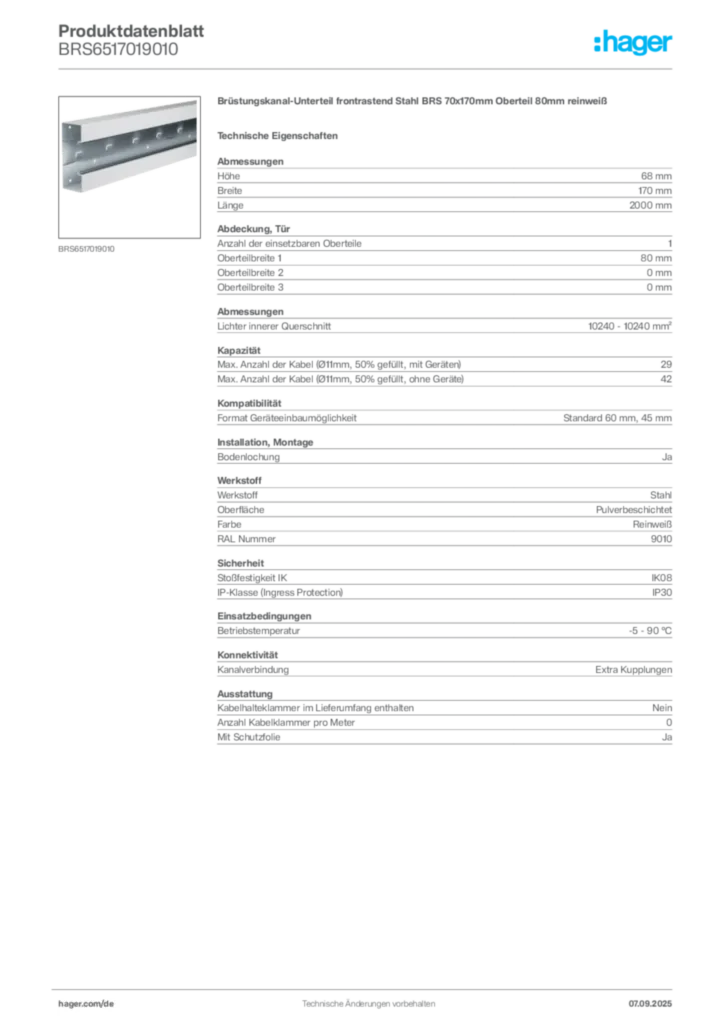 Bild Hager Produktdatenblatt BRS6517019010 | Hager Deutschland