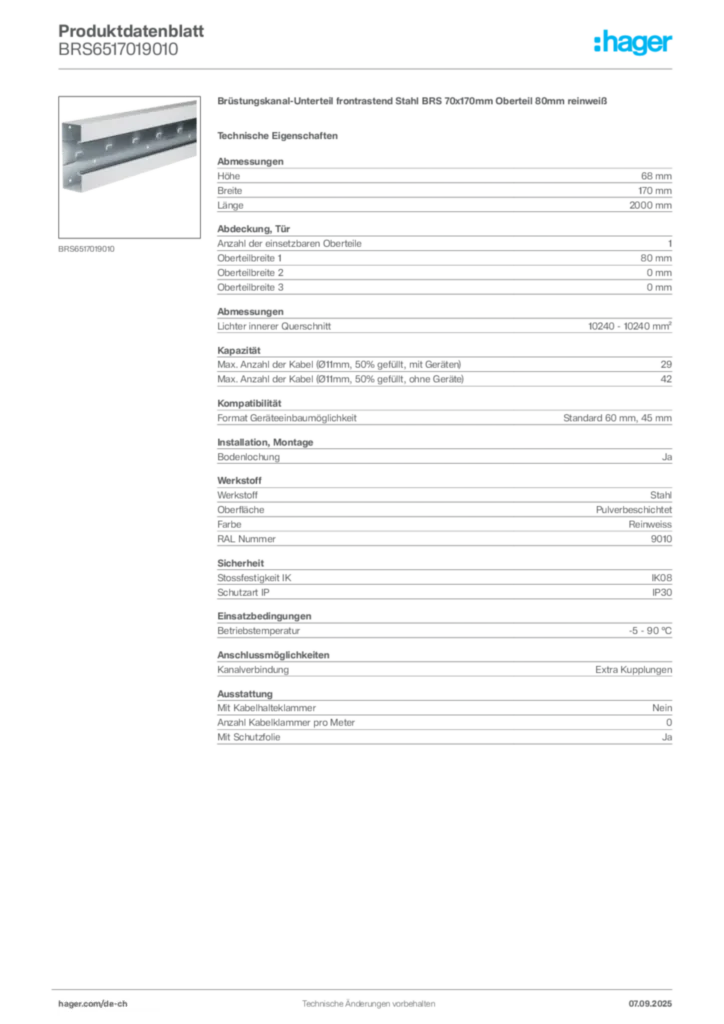 Bild Hager Produktdatenblatt BRS6517019010 | Hager Schweiz