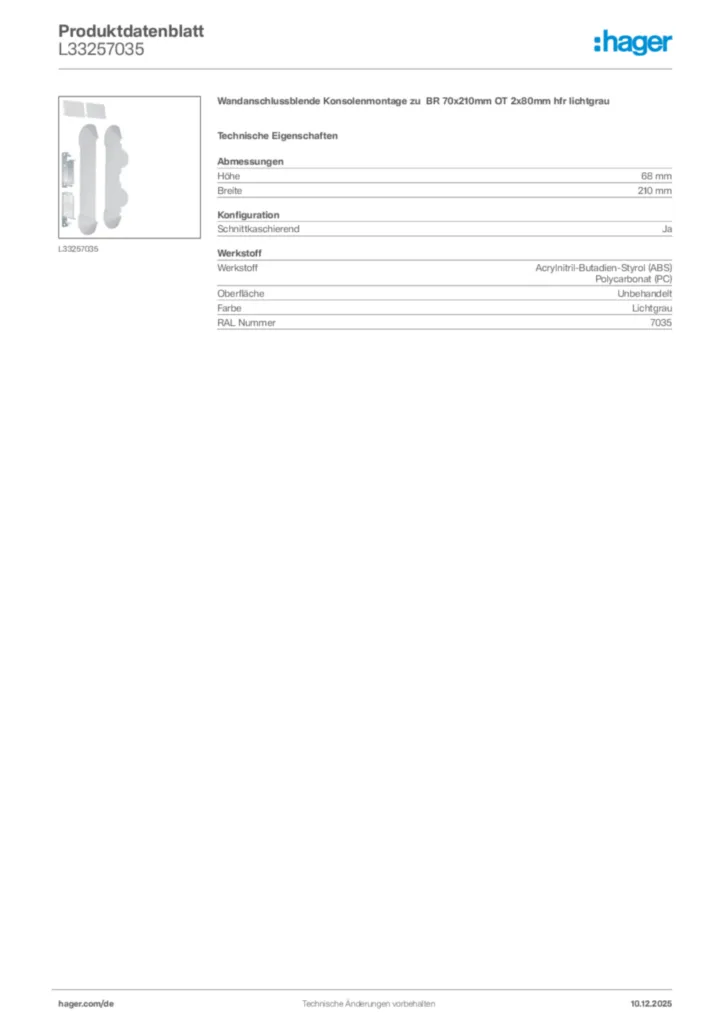 Bild Hager Produktdatenblatt L33257035 | Hager Deutschland