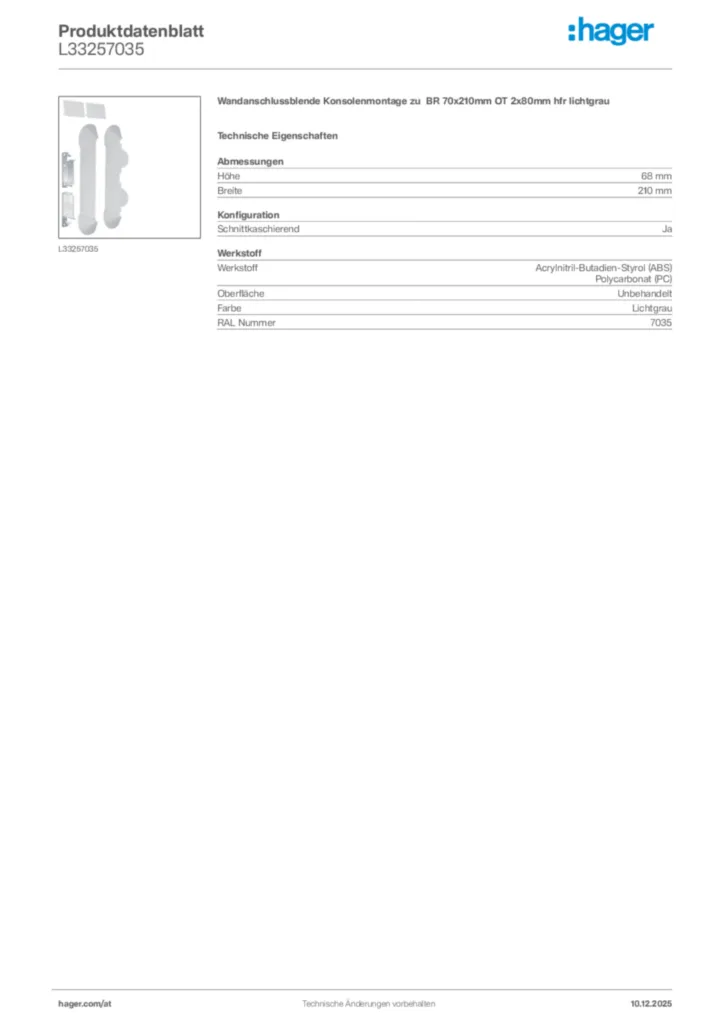 Bild Hager Produktdatenblatt L33257035 | Hager Deutschland