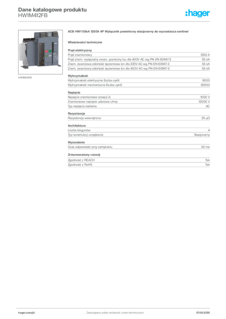 Zdjęcie Hager Dane katalogowe produktu HW1M412FB | Hager Polska