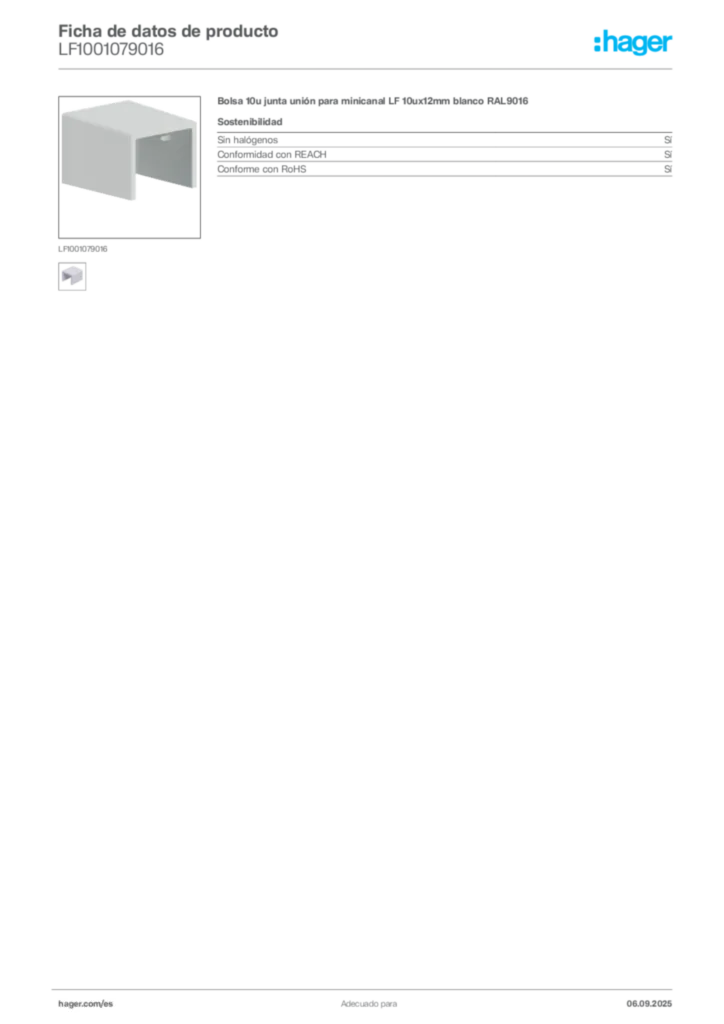 Imagen Hager Ficha de datos de producto LF1001079016 | Hager España