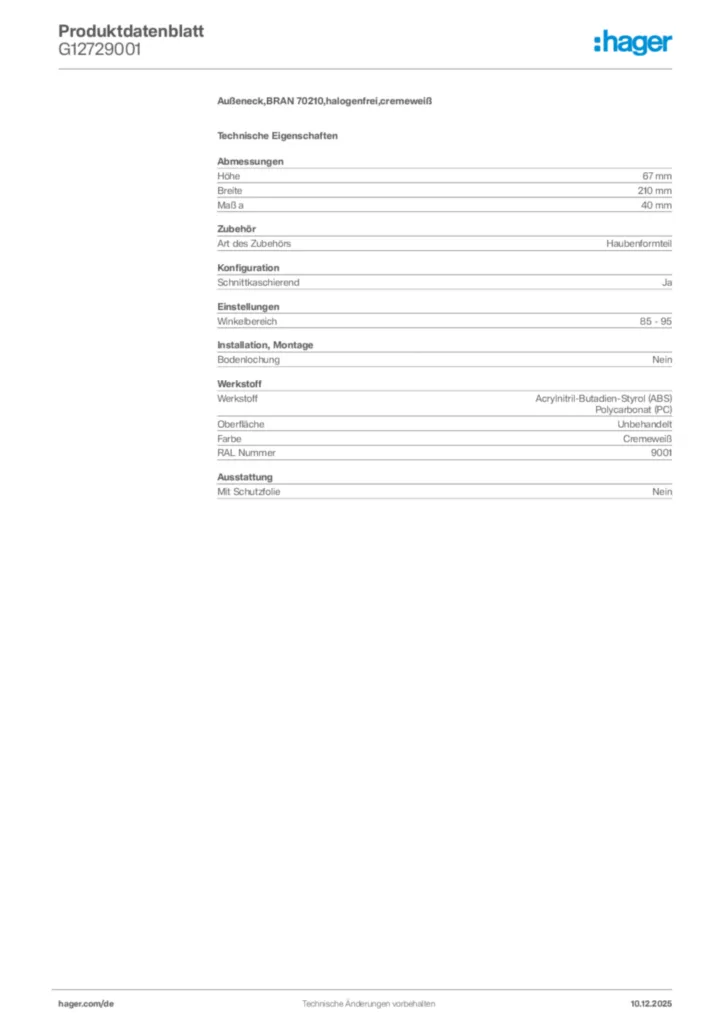 Bild Hager Produktdatenblatt G12729001 | Hager Deutschland