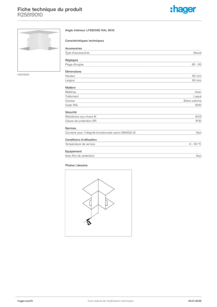 Image Hager Fiche technique du produit R25819010 | Hager France