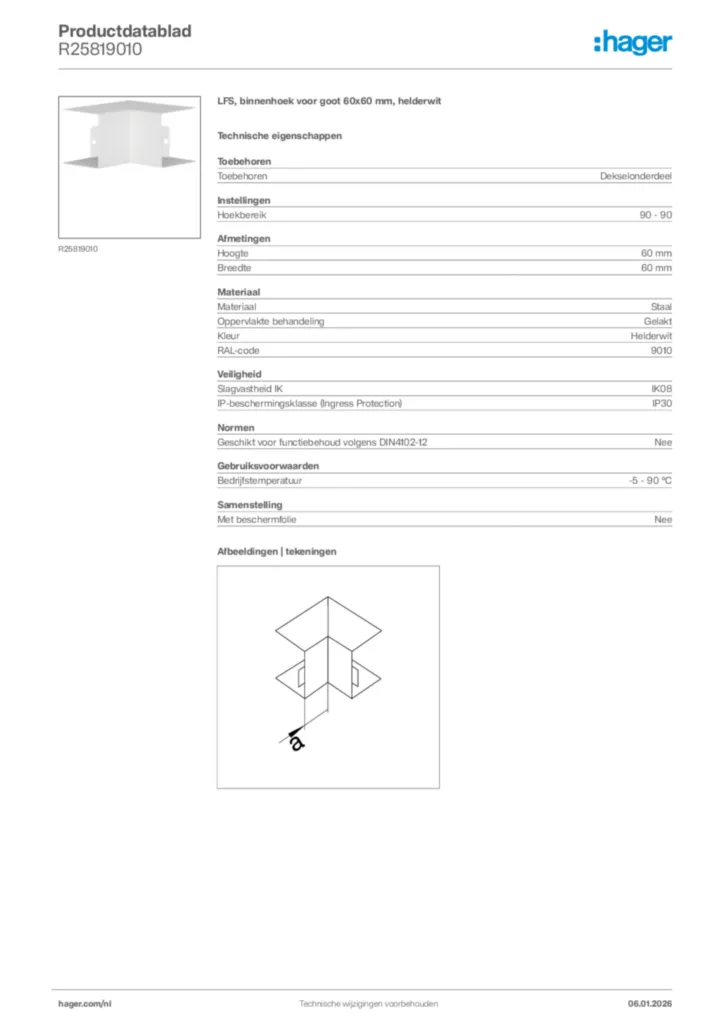 Afbeelding Hager Productdatablad R25819010 | Hager Nederland