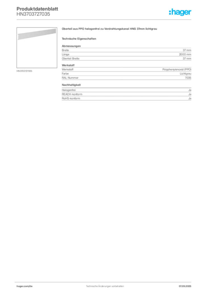 Bild Hager Produktdatenblatt HN3703727035 | Hager Deutschland