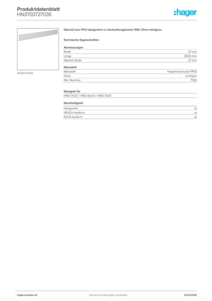 Bild Hager Produktdatenblatt HN3703727035 | Hager Schweiz