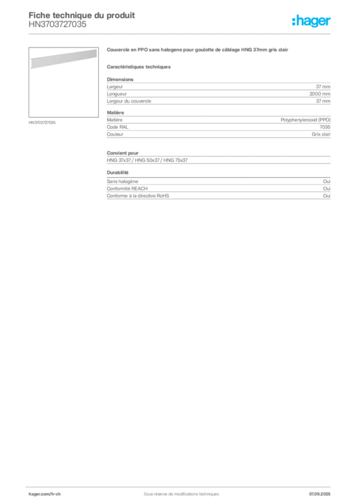 Image Hager Fiche technique du produit HN3703727035 | Hager Suisse