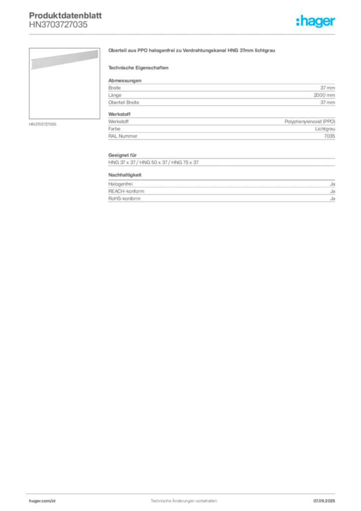 Bild Hager Produktdatenblatt HN3703727035 | Hager Deutschland