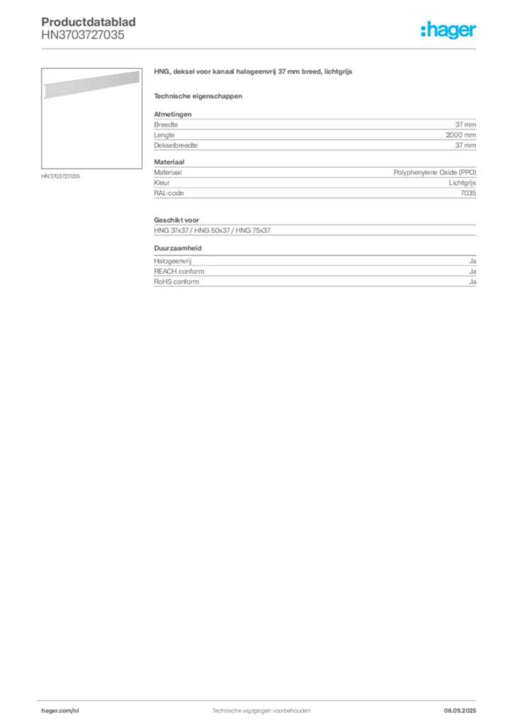 Afbeelding Hager Productdatablad HN3703727035 | Hager Nederland