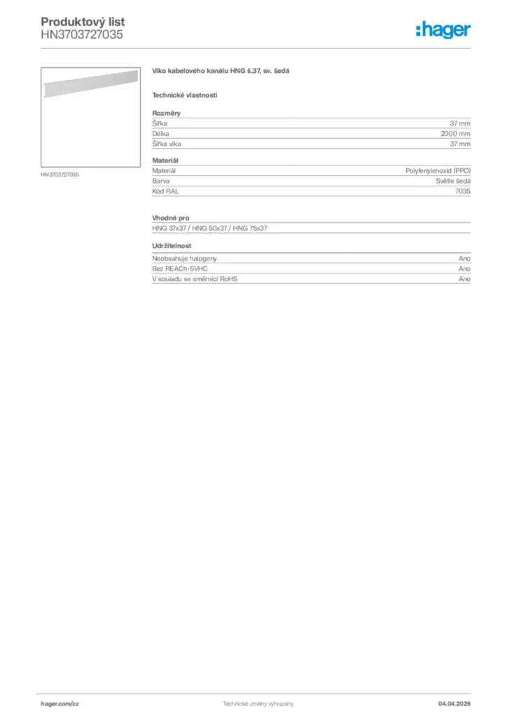 Obrázek Hager Product data sheet HN3703727035 | Hager
