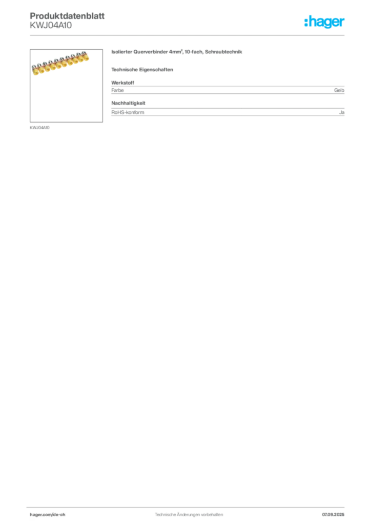 Bild Hager Produktdatenblatt KWJ04A10 | Hager Schweiz