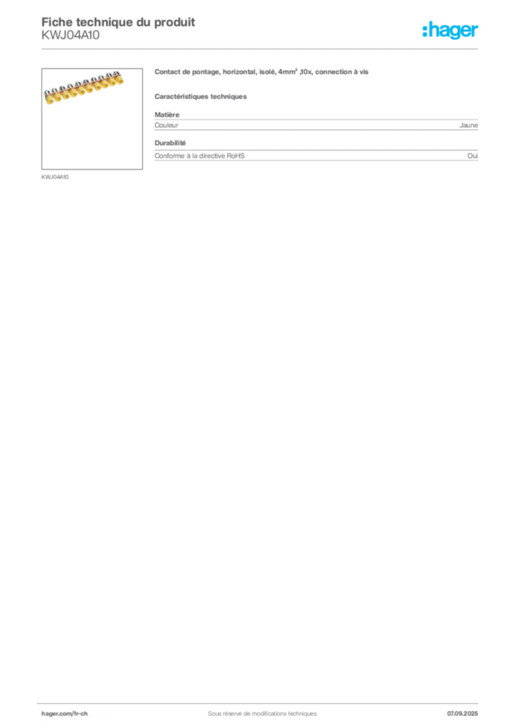 Image Hager Fiche technique du produit KWJ04A10 | Hager Suisse