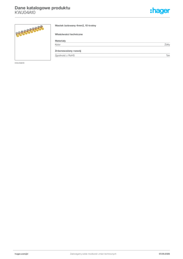 Zdjęcie Hager Dane katalogowe produktu KWJ04A10 | Hager Polska