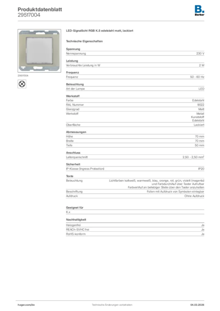 Bild Berker Produktdatenblatt 29517004 | Hager Deutschland
