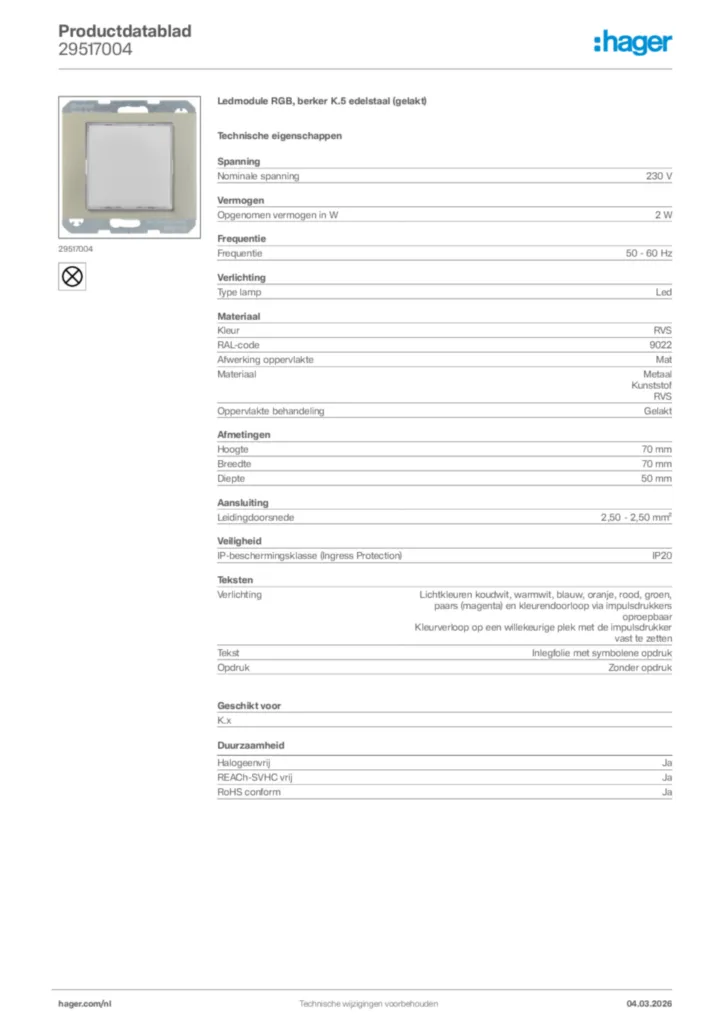 Afbeelding Hager Productdatablad 29517004 | Hager Nederland