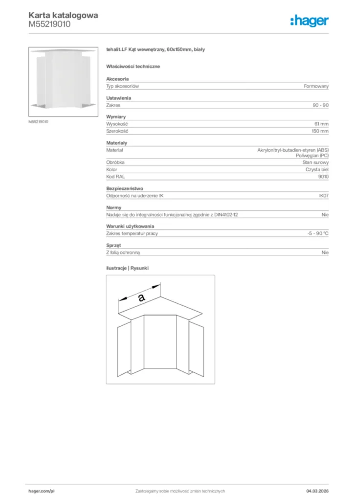 Zdjęcie Hager Karta katalogowa M55219010 | Hager Polska