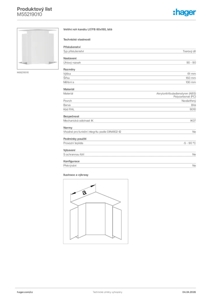 Obrázek Hager Product data sheet M55219010 | Hager
