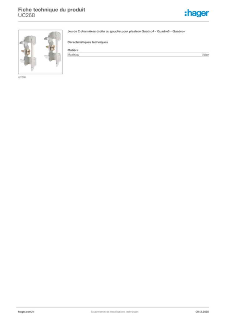 Image Hager Fiche technique du produit UC268 | Hager France