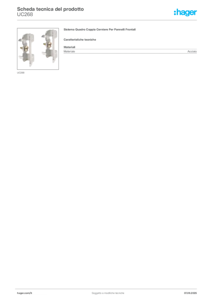 Immagine Hager Scheda tecnica del prodotto UC268 | Hager Italia