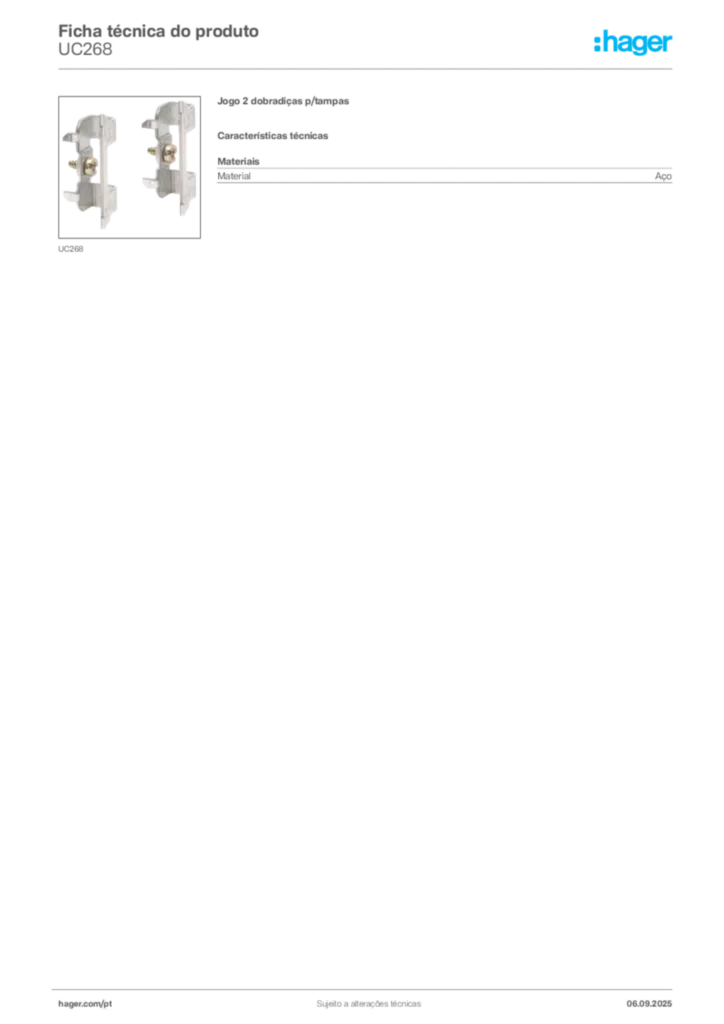 Imagem Hager Ficha técnica do produto UC268 | Hager Portugal