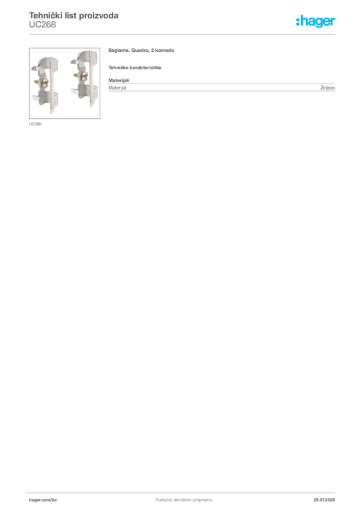 Slika Hager Product data sheet UC268  | Hager