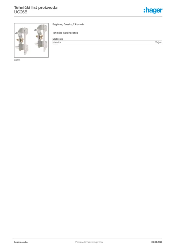 Slika Hager Tehnički list proizvoda UC268  | Hager