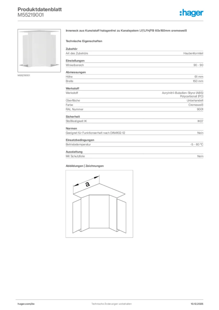 Bild Hager Produktdatenblatt M55219001 | Hager Deutschland